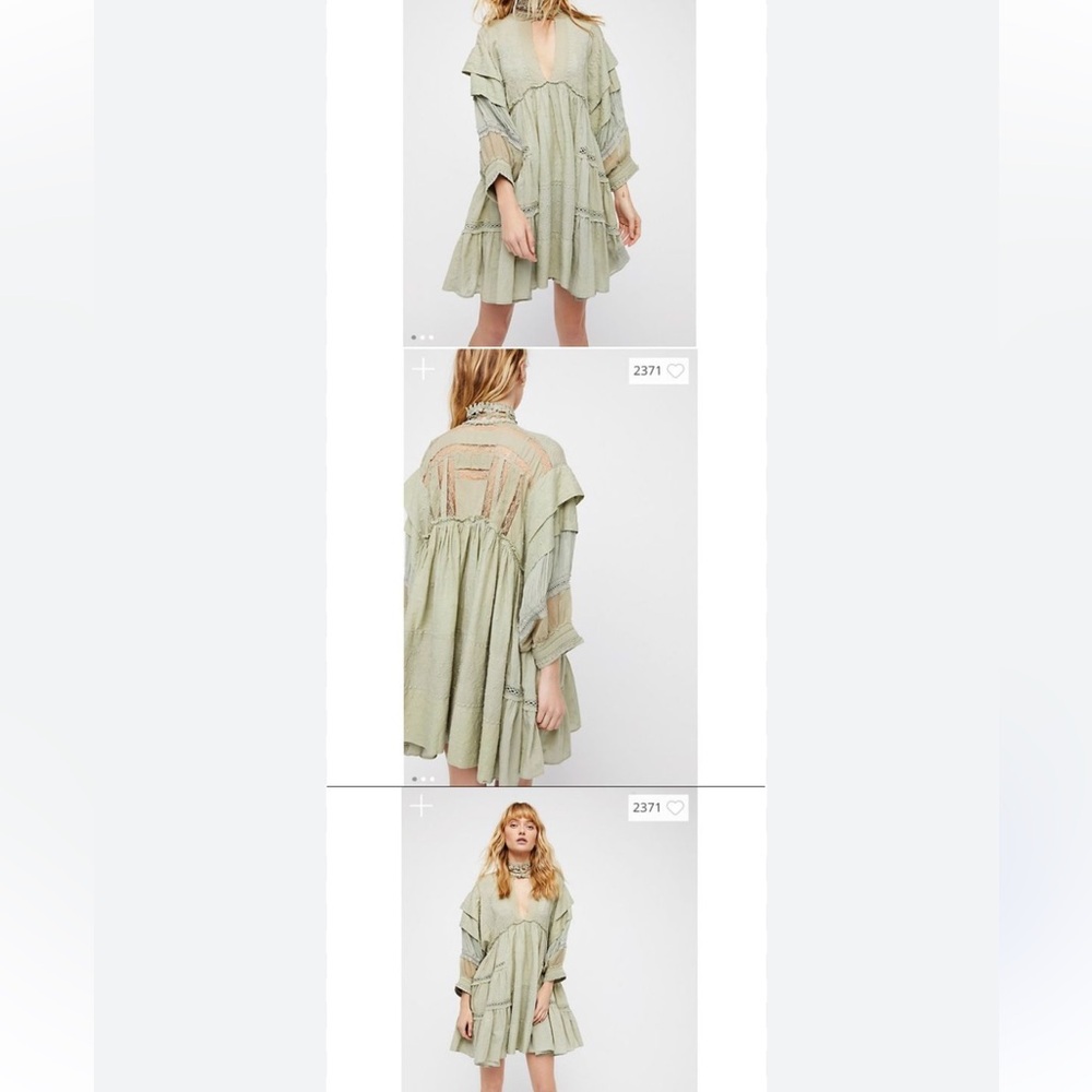 Free people heartbreaker mini dress green lace sage flowy dress - Picture 2 of 6